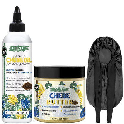 Natural Chebe Hair Oil for Hair Growth Chebe Oil Moisturizer for Scalp African Chebe Powder for Hair Growth Stronger Thicker Longer Hair 10 in 1 Chebe Hair Growth Oil Braid Bonnet for Sleeping